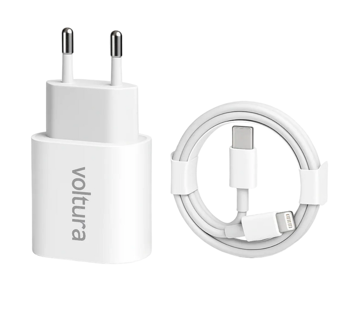 Voltura 20W USB-C Hurtiglader + USB-C til Lightning-kabel