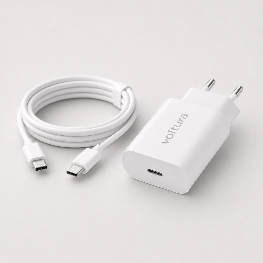 Voltura 20W Slim USB-C-lader med 2 meter USB-C til USB-C-kabel