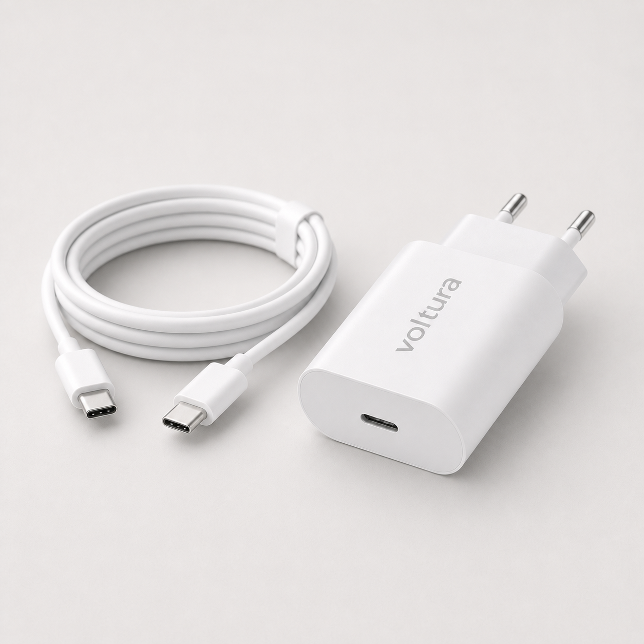Voltura 20W Slim USB-C-lader med 2 meter USB-C til USB-C-kabel